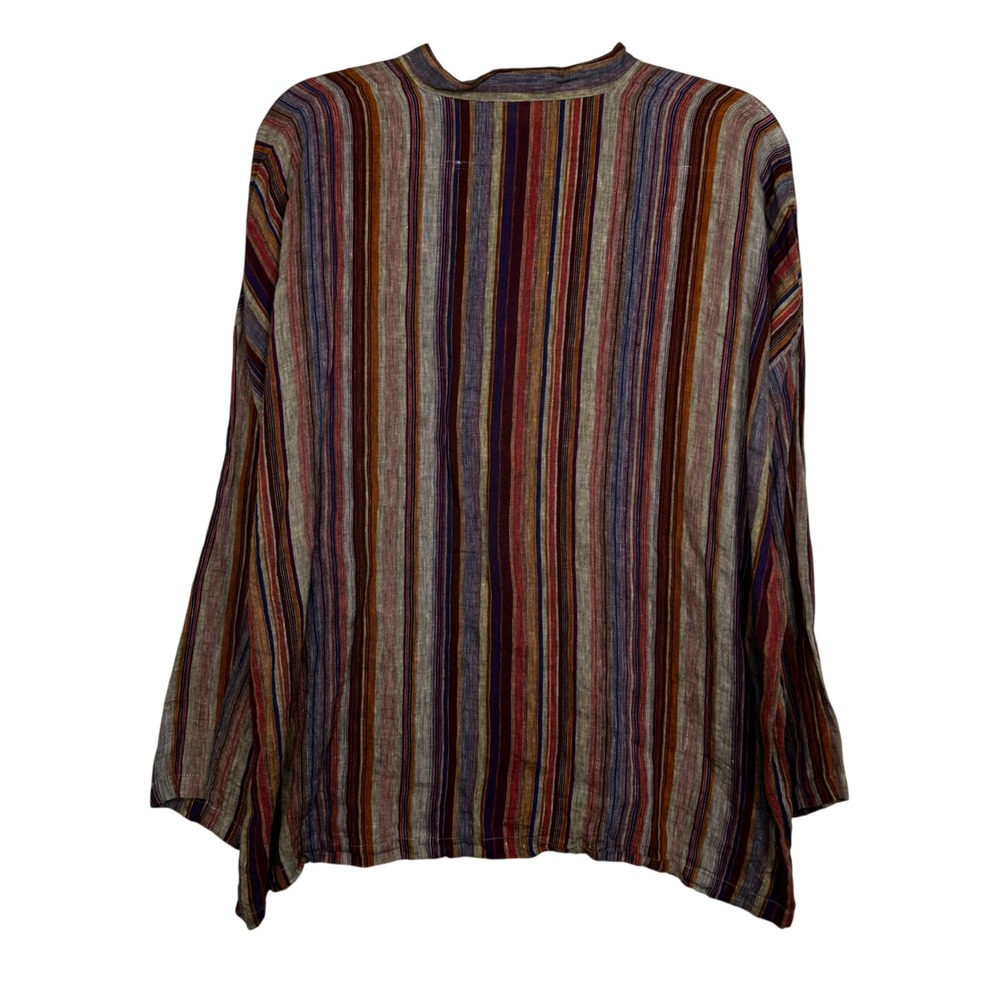 Eskandar Shirt 100% Linen Striped Top Womens Sz 0 Mandarin Collar Lagenlook - Picture 2 of 6